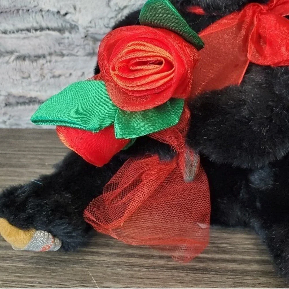 E&J Classics WITH LOVE Black Teddy Bear Holding‎ Sheer Roses Romantic Plush